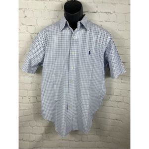 Ralph Lauren Blue and White Checkered Casual Button Down Shirt